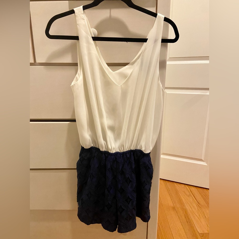 Aqua brand romper- sleeveless white top with blue lace bottom. Size medium